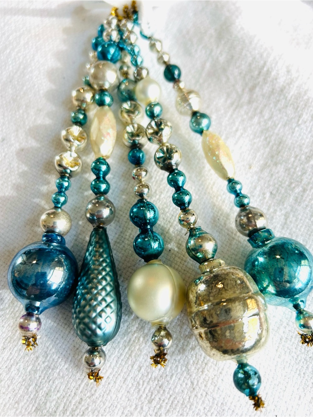 Vintage repurposed mercury glass garland bead icicle holiday Christmas ornaments